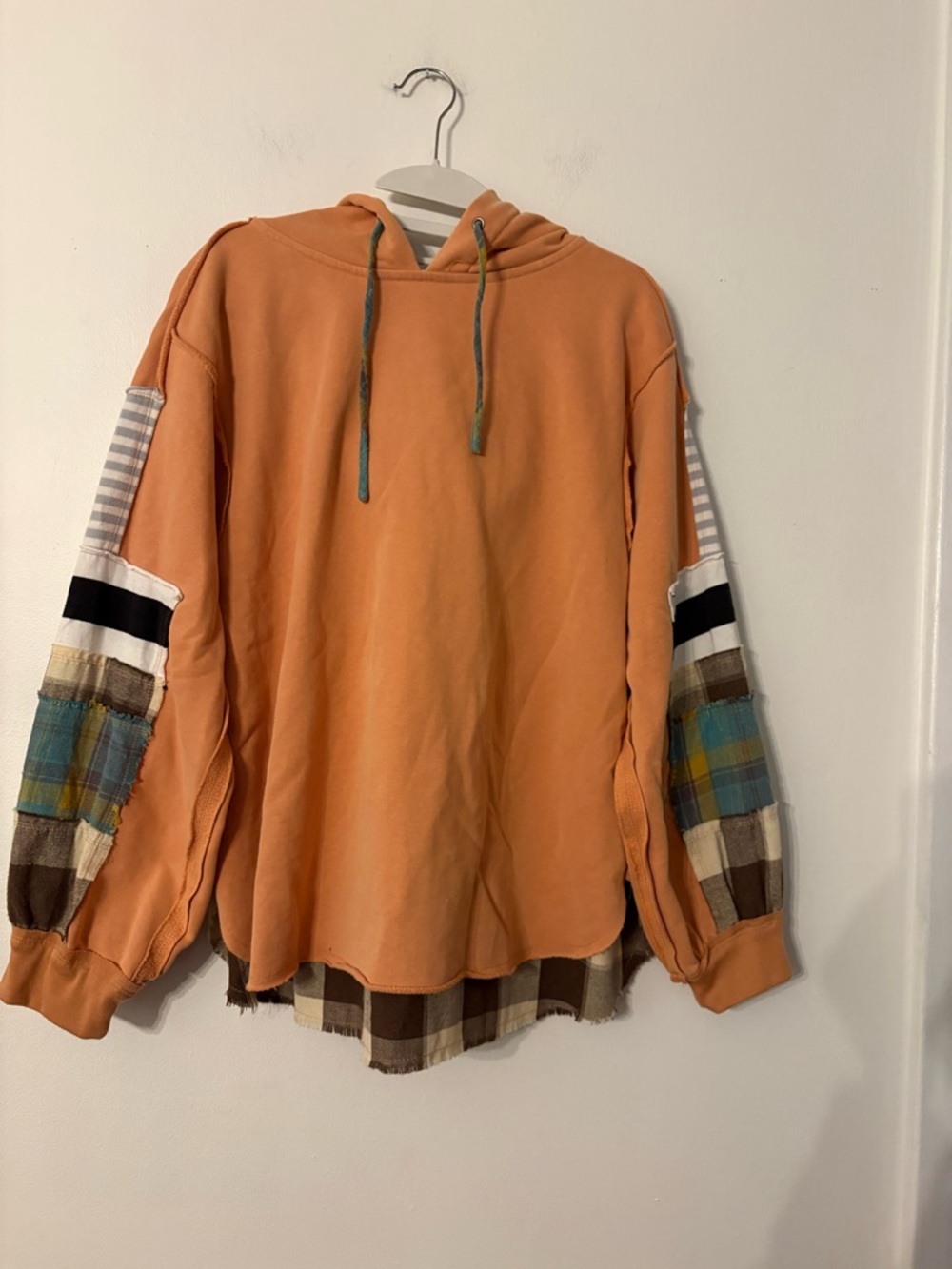 easel Orange Pullover Hoodie with Patchwork Sleeves - Picture 2 of 5